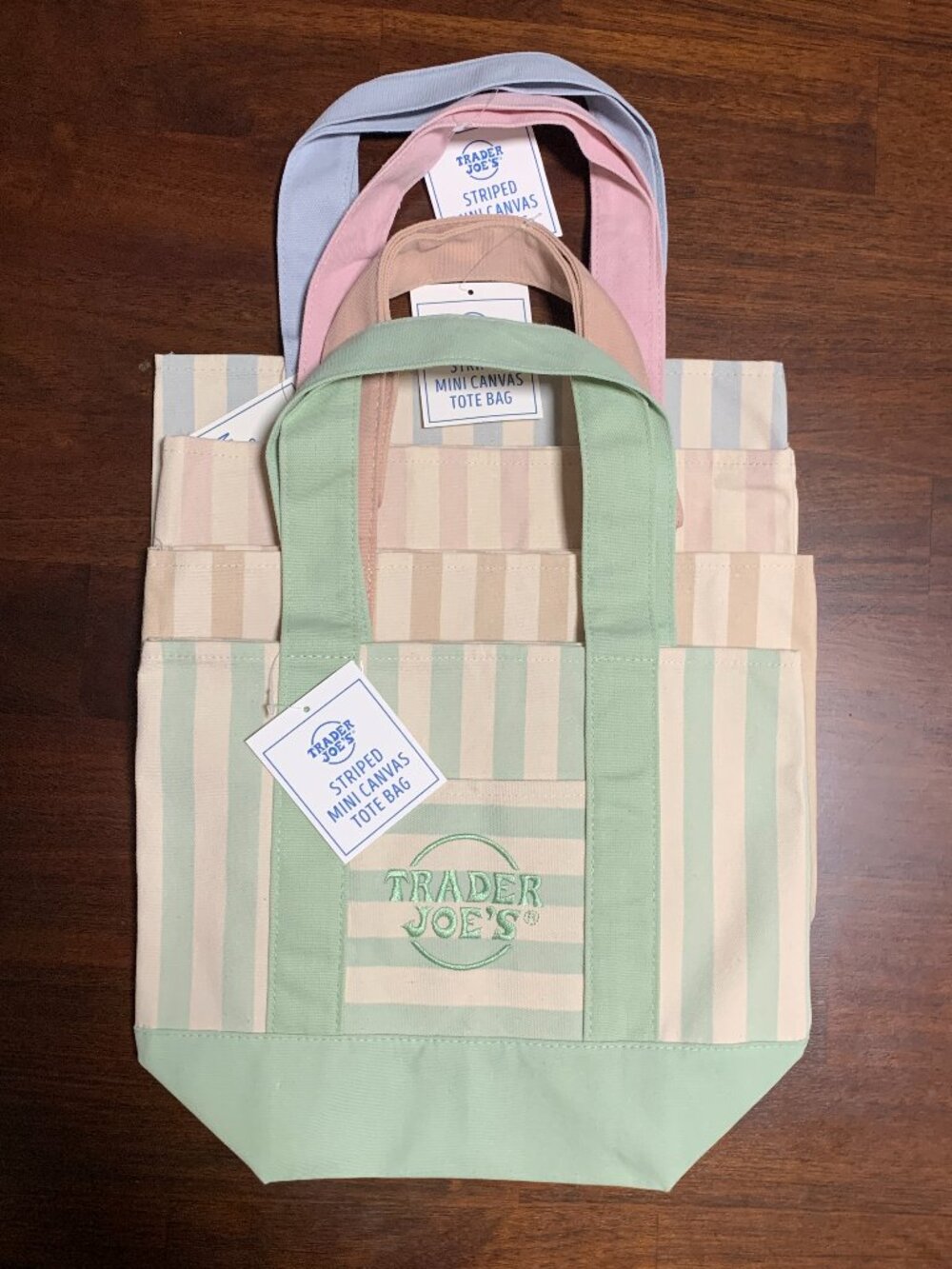 Trader Joe's Mini Striped Tote Bag Set of 4 NWT